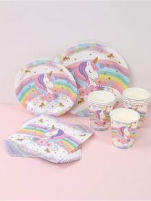 40 pezzi Set di stoviglie monouso a tema unicorno arcobaleno, decorazioni per feste di compleanno, include piatti, piatti per torta, piatti monouso, bicchieri per feste, bicchieri per acqua, tovaglioli, asciugamani di carta, contenitori per alimenti monouso, adatto per compleanni di ragazze, festa di nascità, feste di rivelazione del genere, decorazioni per compleanni in casa, forniture per la cucina, decorazioni per feste a tema unicorno - unicorno arcobaleno - Visualizzare 4