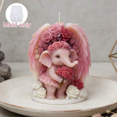 1个天使大象硅胶蜡烛模具，DIY动物蜡树脂石石膏模具，艺术装饰家居饰品创意手工礼物