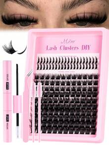 160簇个人假睫毛，多种款式，自然妆效，两种设计，轻盈蓬松，3D立体尖头，80D/100D/120D簇装，精致柔软，可重复使用，单根睫毛嫁接套装，配备化妆工具、胶水、卸胶剂、镊子和睫毛刷，适合初学者日常使用，也适用于婚礼、派对、音乐节、母亲节等场合。 - 黑色 - 查看 8