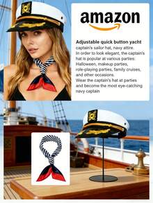 Mũ thủy thủ điều chỉnh nhanh, kiểu hải quân (1/2 chiếc). Để trông lịch lãm, mũ thuyền trưởng rất phổ biến cho lễ Halloween, các bữa tiệc hóa trang, tiệc nhập vai, các chuyến du lịch gia đình và nhiều dịp khác. Đội mũ thuyền trưởng đến bữa tiệc và trở thành vị thuyền trưởng hải quân nổi bật nhất. - Nhiều màu - Xem 6