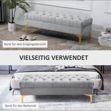 Bench/Bed/Shoe Bench With Raised Legs In Light Grey Velvet, 118x45x42cm, For Bedroom And Hallway - 淺灰色 - 查看 5