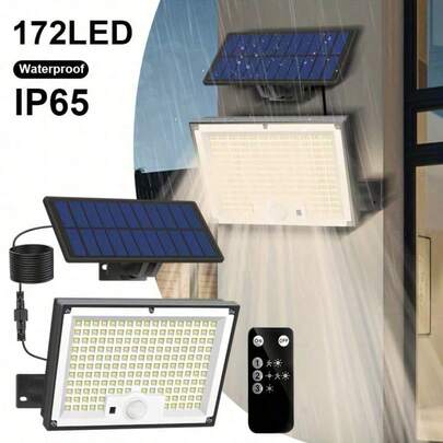 172 LED Outdoor Floodlight With Motion Sensor And Remote Control - Heavy Duty Lighting, Outdoor Motion Sensor Solar Light, Wireless Cable-Free Installation Solar Wall Light, Suitable For Driveway, Porch, Fence, Easy Installation