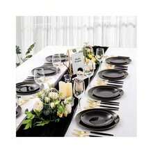 黑色镶边餐具套装，黑色餐盘配金色镶边，适用于生日、派对、宴会、节日聚会、新年庆祝活动、餐饮活动等各种场合。 - 黑色 - 查看 9