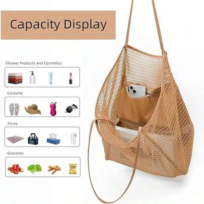 3 chiếc túi lưới đi biển, túi xách đeo vai gấp gọn tiện dụng cho nữ, thích hợp cho bãi biển, dã ngoại, kỳ nghỉ, túi đi biển chống thấm nước dung tích lớn, túi đi biển gấp gọn nhẹ, đồ dùng du lịch thiết yếu, túi lưới rỗng đa chức năng đeo vai, túi đựng đồ vệ sinh cá nhân dung tích lớn, túi đựng đồ dùng phòng tắm du lịch và túi xách đeo vai, túi đựng mỹ phẩm, đồ dùng du lịch thiết yếu.