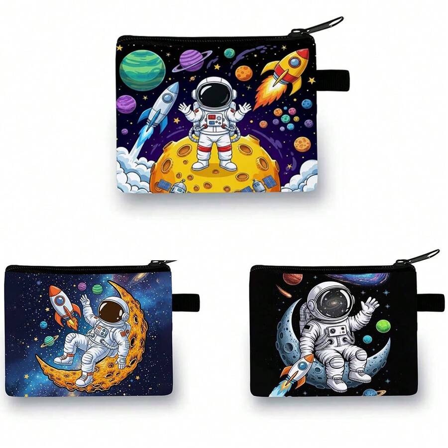 New Arrival Personalized Wallet, Cute Cartoon Astronaut & Football Printed Wallet, Suitable For Men, Women, Students, Children - Multicolor - View 1
