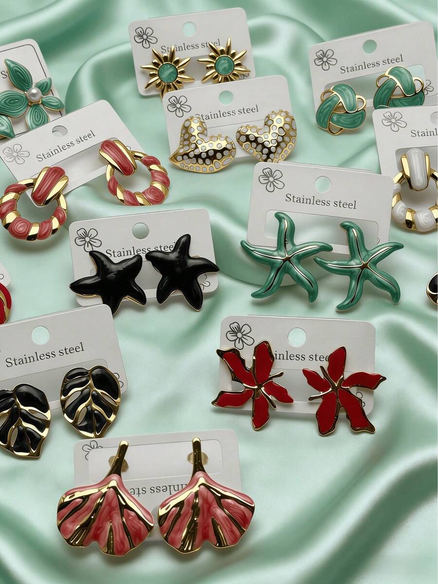 Juego de 20 pendientes de acero inoxidable - Exquisito y elegante, resistente a la decoloración, regalo perfecto para maestros, familia y amigos, regalo del Día de la Madre - Multicolor - Ver 1