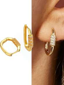 1 Đôi bông tai nhỏ hình học bằng kim loại, đính đá Zirconia, dành cho nữ, thích hợp làm quà tặng thời trang phong cách hip hop và dự tiệc. - bông tai khóa số - Xem 1