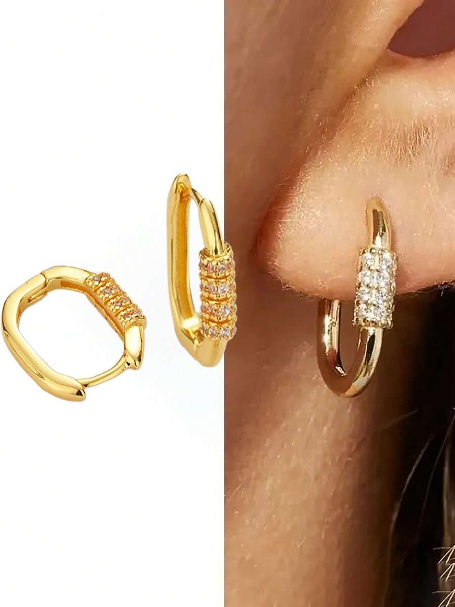 1 Đôi bông tai nhỏ hình học bằng kim loại, đính đá Zirconia, dành cho nữ, thích hợp làm quà tặng thời trang phong cách hip hop và dự tiệc. - bông tai khóa số - Xem 1