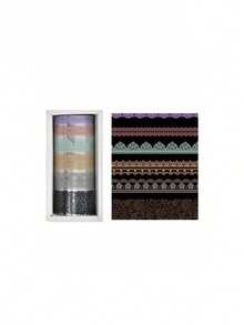 6 rollos de cinta decorativa con patrón de encaje de PET - Arte floral - Cinta decorativa transparente, adecuada para manualidades DIY, scrapbooking, envoltura de regalos - multicolor - Ver 10