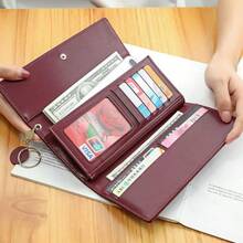 女士长款手拿包，多卡位，零钱袋，PU皮革材质，带钥匙环，大容量 - 彩色 - 查看 2