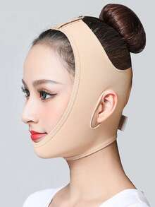 1pc Apricot V-Shaped Face Mask With Strap, Suitable For Home/Sleep/Sports/Yoga And Other Occasions - Apricot - View 3