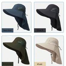 1 pieza Sombrero de ala ancha unisex, transpirable y de secado rápido, adecuado para pesca, camping, senderismo y actividades al aire libre - Hecho de poliéster, disponible en 4 colores: gris, negro, caqui, gris oscuro - A - Ver 10
