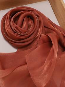 Khăn trùm đầu Hijab bằng vải organza bóng mượt, nhẹ, thoáng khí, trang trí chuỗi hạt cườm thanh lịch, phù hợp cho mặc hàng ngày, kín đáo, dự tiệc, đi biển và nghỉ lễ. - Nhiều màu - Xem 16