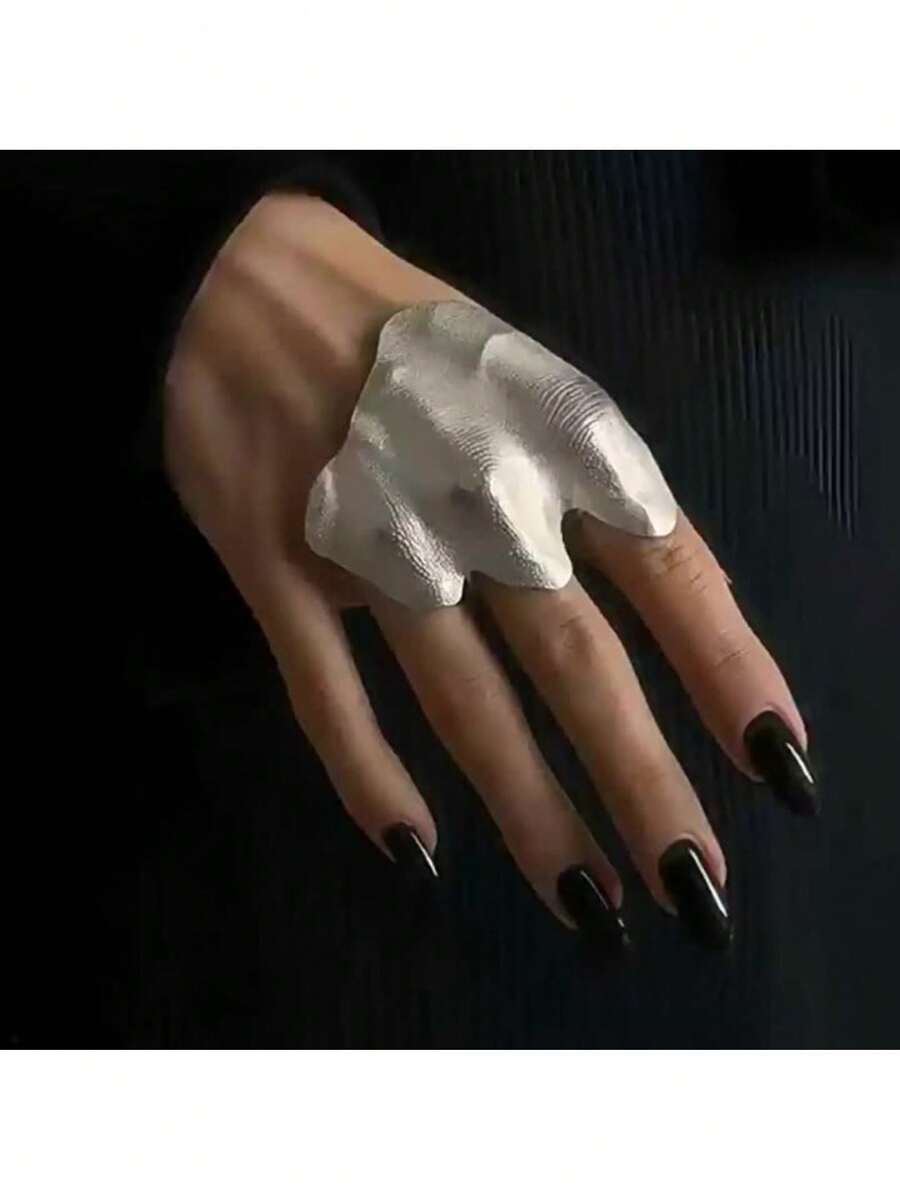Niche Irregular Texture Ring, Exaggerated And Personalized Knuckle Ring, Artistic Wide-Band Ring, Three-Dimensional Folded Texture Design, Dark Cool And Stylish Versatile Hand Accessory, Niche-Designed Irregular Folded Joint Ring, Minimalist And Advanced Cold-Style Ring, Unique And Exquisite Three-Dimensional Shaped Knuckle Ring, Versatile And Personalized Hand Accessory - Nhẫn đeo đốt ngón tay thể hiện cá tính phóng đại - Xem 1
