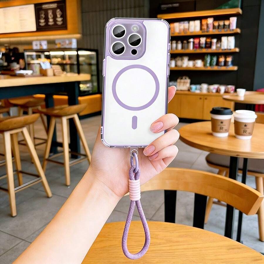 极简透明紫色磁吸防黄手机壳，带挂绳，兼容苹果 17 Pro、Apple 17、Apple 16 Pro Max、S25 Ultra，支持磁吸无线充电和防摔保护 - 紫色 - 查看 1