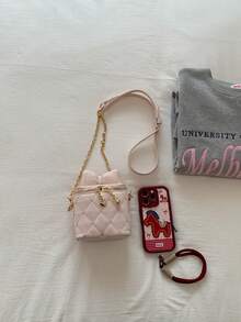 Bolso de cadena acolchado de lujo, estilo dulce, nueva llegada, bolso versátil de hombro, bandolera y asa superior, mini bolso de caja - Multicolor - Ver 8