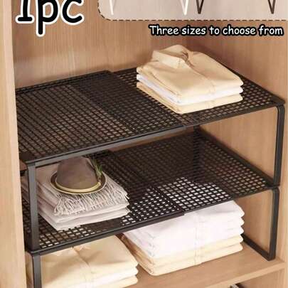 Heavy Duty Adjustable Expandable Wardrobe Storage Rack - Space Saving Stackable Metal Shelving Unit With Polished Surface, No Assembly Required. Ideal For Kitchen, Bedroom, Office Desk Organization, Multi-Purpose Shelves, Shoe Rack, Utility Rack, Closet Organizer, Cabinet Divider, Cabinet Storage And Organization.