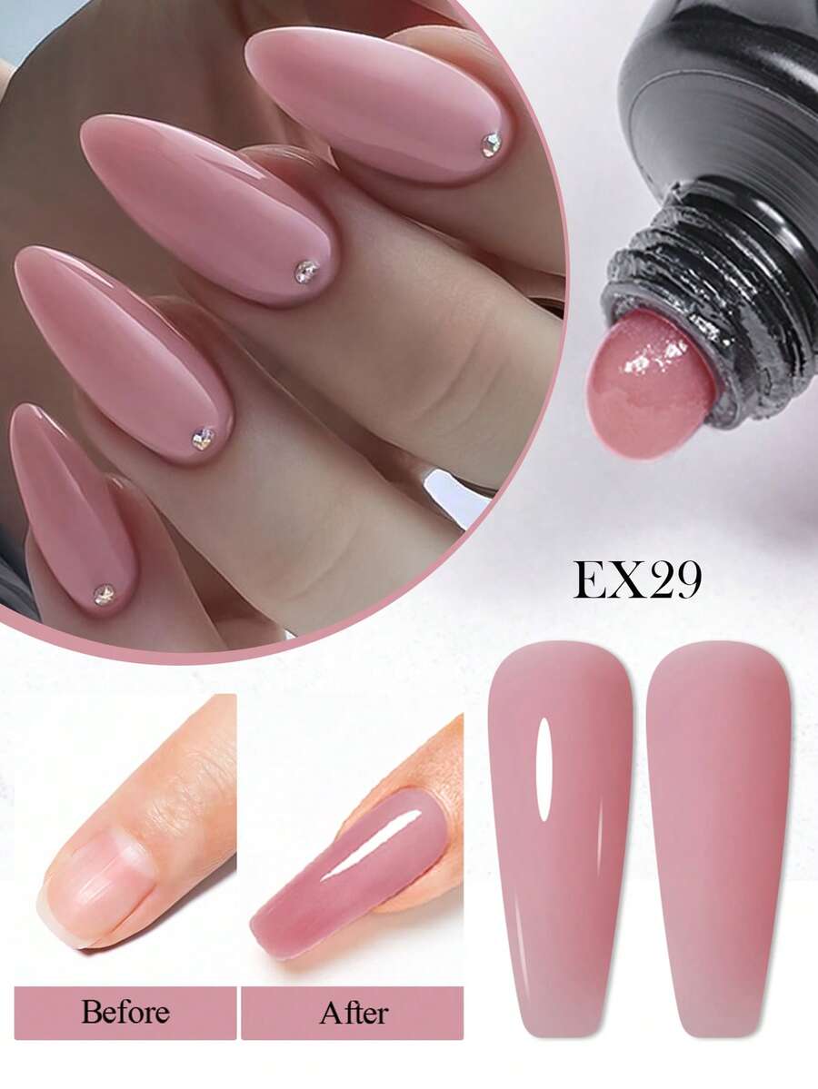 MEET ACROSS 1pc 30ml Pink Nail Extension Gel Polish , Long Lasting , Odorless, Easy To Use, Semi Permanent Quick Extension Nail Gel, Poly UV Gel For Summer Nails, Manicure Nail Art DIY For Salon & Home Use , Nail Supplies - 粉色 - 查看 1