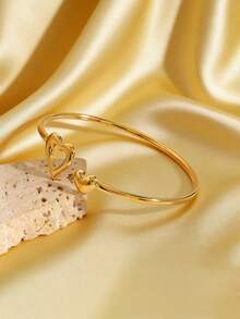 1 chiếc vòng tay rỗng bằng thép không gỉ mạ vàng 18K, chống thấm nước và chống phai màu, thích hợp cho phụ nữ đeo hàng ngày. - Vòng tay hở - Xem 1