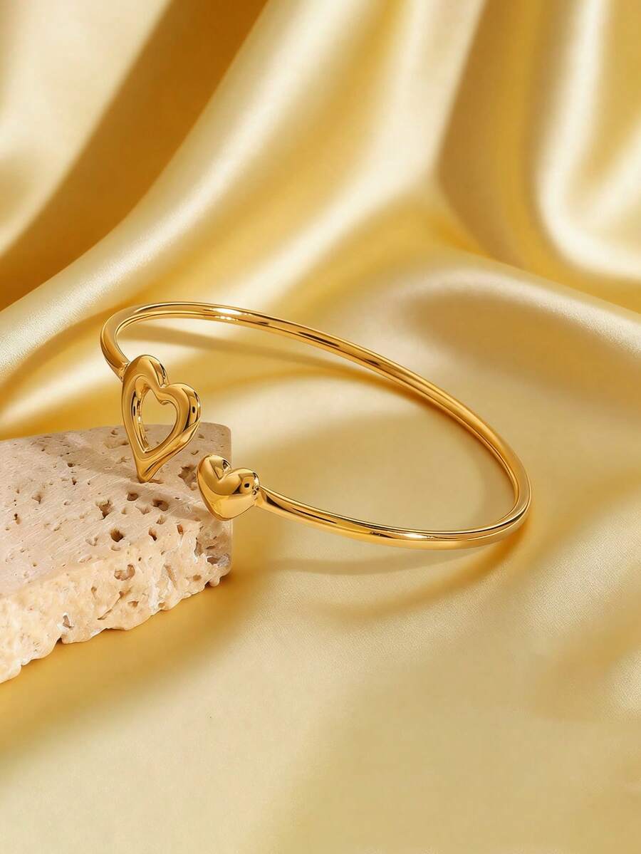 1 chiếc vòng tay rỗng bằng thép không gỉ mạ vàng 18K, chống thấm nước và chống phai màu, thích hợp cho phụ nữ đeo hàng ngày. - Vòng tay hở - Xem 1