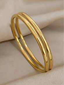 1 Pair Of Stainless Steel Vintage Classic Plain Bracelets, Stackable, Simple And Fashionable Accessories, Cuff Bracelets, Elegant, Non-Fading, Suitable For Daily Wear, Gift-Giving, Seasonal Jewelry, Versatile Style - Gold - View 6