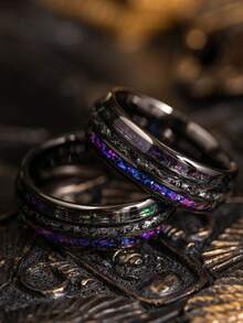 8mm Men's Galaxy Ring Inlaid With Meteorite Sandstone And Black Nebula Agate, Suitable As Engagement Or Anniversary Promise Ring For Husband - Galaxy - View 8