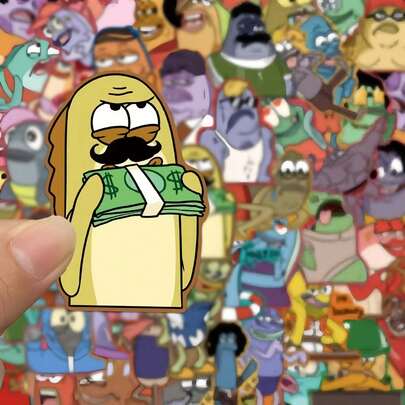 SpongeBob SquarePants Bộ 50 miếng dán trang trí hình cá đa năng theo chủ đề, bao gồm các họa tiết dễ thương như Squidward, Sandy và Gary, thích hợp để trang trí thiệp và băng dính washi, chất liệu mềm, tự dính, màu sắc ngẫu nhiên.