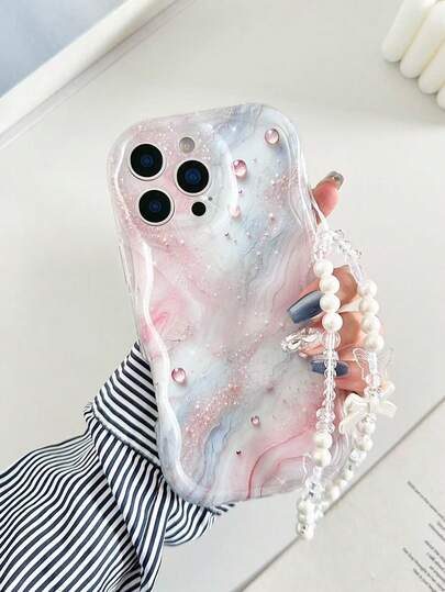 Ốp điện thoại chống sốc màu kem, viền lượn sóng, bóng bẩy, họa tiết đá cẩm thạch, kèm phụ kiện vòng tay hạt cườm, tương thích với iPhone 16/11/16pro/16plus/16promax/16e/15Promax/13/14/12/XS/XR/7G/8P, Galaxy S25/S25PLUS/S25 Ultra/A16/A36/A26/A56/A50/A12/A32/A52/A72/A51/A21S/A13/A14/S24/S24PLUS/S24Ultra/S20/S23/S22/A53/S20FE/S21/, 11/12Pro/12/12X/13Pro/14Pro/15Pro/X3pro/, 10/9/Note9/12c/Note11pro/Note8Pro/9C/9a