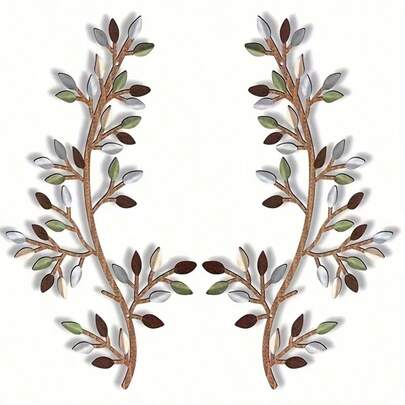 2 piezas de arte de pared de hoja de acrílico, escultura de vid de uva de acrílico con diseño de rama de olivo verde, estilo de arte decorativo, patrón floral horizontal, colgante de pared para dormitorio, sala de estar, exterior, decoración navideña para Acción de Gracias, Día de los Santos, San Valentín, Graduación