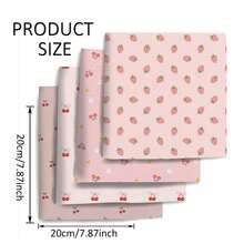 Bộ 4 mảnh vải họa tiết dâu tây anh đào, kích thước 7.87*7.87 inch, chất liệu polyester, thích hợp cho may vá, đồ thủ công DIY, làm ví búp bê, vải thêu. - mặc định - Xem 2
