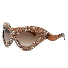 1PC Exaggerated Personality Cat-Eye Glasses Luxurious Rhinestone Women'S  Futuristic Hip-Hop  For Men - 黑色 - 查看 9