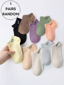 1/10 Pairs Random Women's Candy Color Heart Striped Cotton Breathable Shallow Boat Socks, Versatile For Daily Wear And Commuting, Spring/Summer - Multicolor - View 9