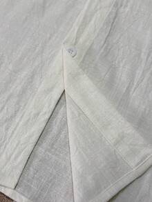 WAIT HIM 100%纯棉男士休闲短袖纯色衬衫 - 白色 - 查看 4