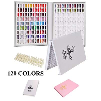 120 Nail Colors Chart Display, Nail Gel Polish Display Book With 120 False Nail Tips, Professional Salon Nail Color Swatches Nail Practice Card Board