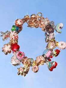 1pc Cute Summer Fruit Cake Floral Charm Bracelet, 3D, Cherry, Cake,, Hamburger, Strawberry Pendant, Adjustable Bead Bracelet, Lovely Friend - 金子 - 查看 2