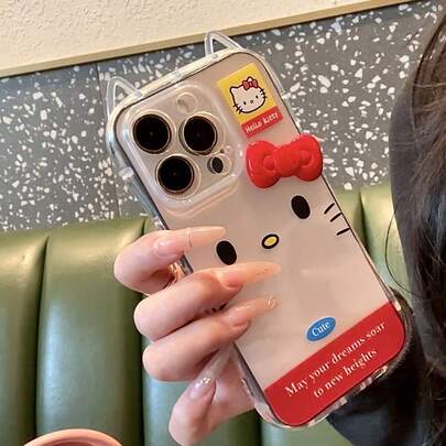 SANRIO 1 ốp lưng điện thoại TPU mềm hình tai mèo, dày 1.5mm, chống sốc, thiết kế đục lỗ, phù hợp với 16/16Pro/16PLUS/16Promax/15Promax/11/12/13/14/15Plus/15Pro/14Pro/13Pro/16E/IPhone17/17Pro/17AIR/17PROMAX, món quà tuyệt vời cho Ngày của Mẹ, tinh tế và sang trọng.