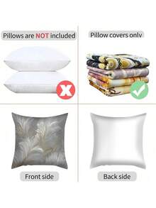 1pc Simple White Feather Pattern Printed Pillow Cover, Suitable For Office, Home, Bedroom, Living Room, Cushion Cover, Room Decor - Bedroom Decor - Holiday Decor - Party Decor - Multiple Sizes (Pillow Insert Not Included) - No Embroidery - 1PC - View 4