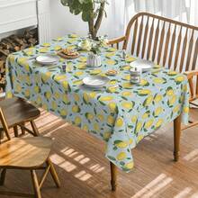 Rectangular Summer Tablecloth, Lemon & Jasmine Blue Yellow Washable Seasonal Tablecloth, Suitable For Party, Picnic, Dinner Decoration - Mint Blue - View 2