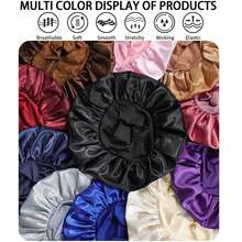 Awegeo 3 piezas Gorro para niños, Gorro de dormir de tela de satén con ala ancha y elástico, Gorro de moda cómodo y suave para uso diario - Multicolor - Ver 2