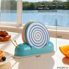 1pc Cute Cartoon Snail Coaster Set, PP Plastic, 6pcs Non-Slip Heat Insulation Coasters, Practical Decoration For Kitchen And Living Room - Baby Blue - View 7