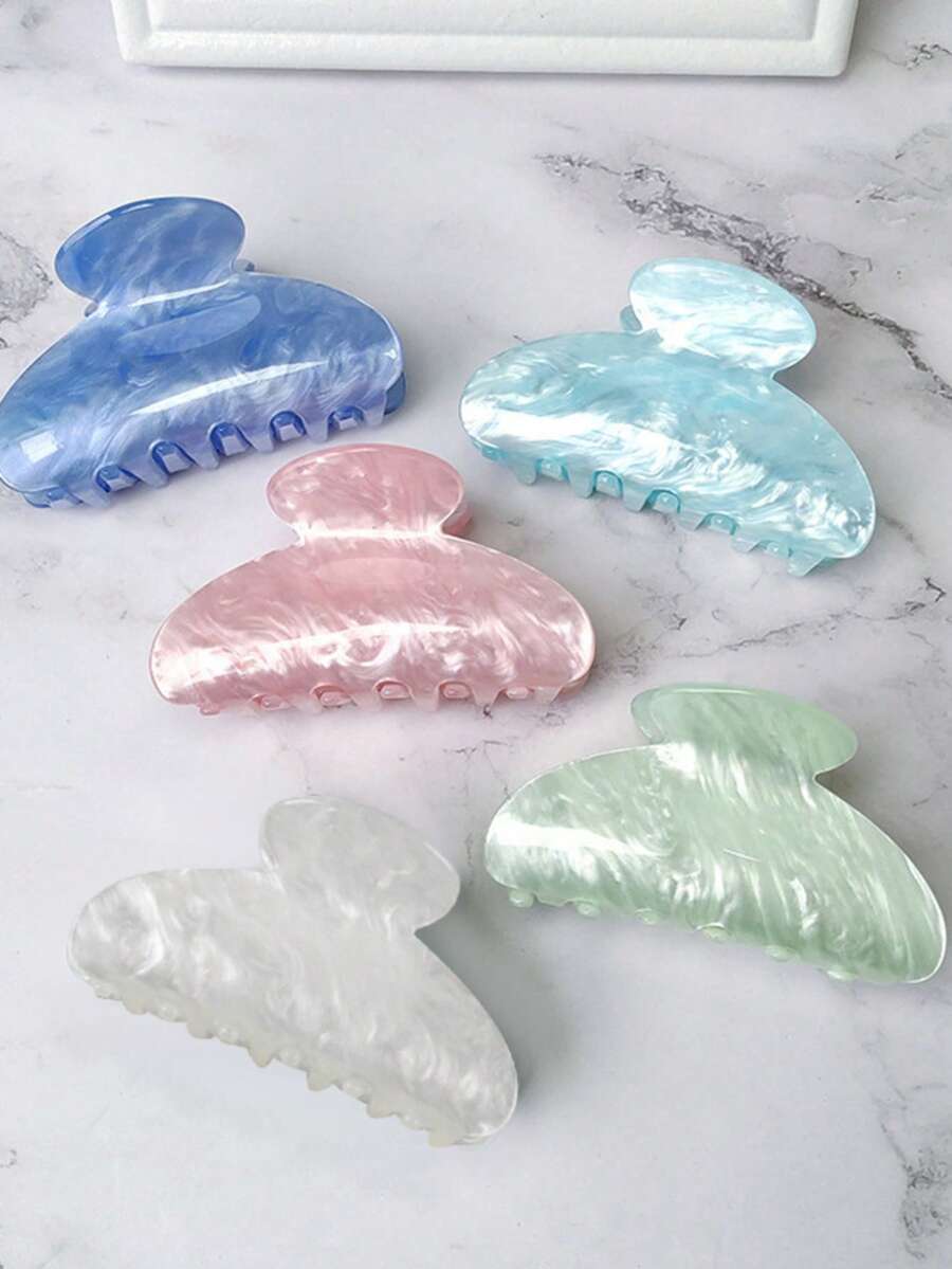 1个亚克力发爪夹，简约INS风，大理石纹理优雅鲨鱼爪夹，水波纹爪夹，马尾夹发饰，夏季沙滩发夹 - 彩色 - 查看 1