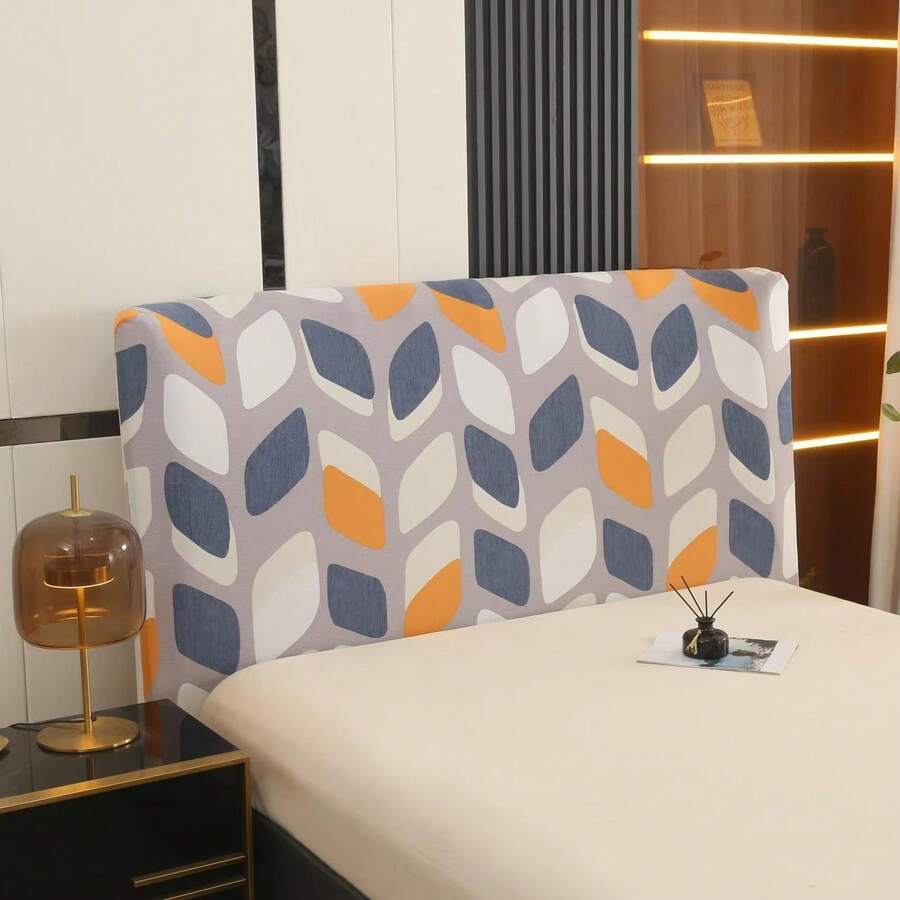 1 pieza Funda elástica para cabecero de cama de seda de leche, todo incluido, diseño de patrón geométrico simple, tela de fibra de poliéster suave, funda protectora de muebles de dormitorio de estilo moderno adecuada para camas individuales y dobles - Naranja - Ver 1