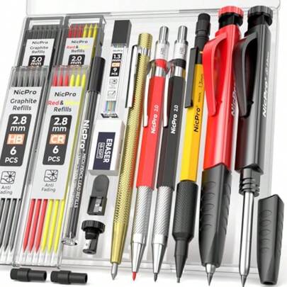17Pack CP2000 Carpenter Pencil Set Wit Sener Mecanical Pencils Wit 57 Refill Carbide Scri Woodwor Tool Deep Ole Marker All-In-One Eavy Duty Construction Pencil  Arcct