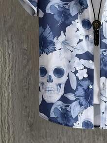 Blue Tropical Floral Design Symbolizing Relaxation Freedom And Coastal Adventure 3D Printed Hawaiian Beach Short Sleeve Shirt For Men Casual Summer Top Fashion Wear - 白色 - 查看 3