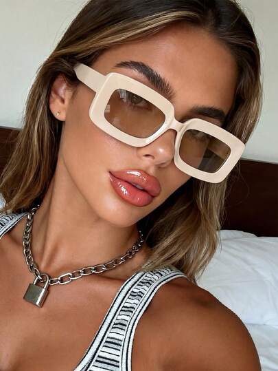 1 Cặp kính râm thời trang hiện đại gọng hình chữ nhật màu be, unisex, thích hợp cho kỳ nghỉ, du lịch, thể thao, lái xe, lễ hội, bãi biển, lễ hội nhạc điện tử, dã ngoại, phụ kiện mùa hè, kỳ nghỉ, dã ngoại gia đình, chống tia UV, chơi golf, leo núi, trang phục thanh lịch, phong cách đường phố, thể thao, tiệc tùng, hoạt động ngoài trời, câu cá, hoạt động ngoài trời, chống nắng, kỳ nghỉ