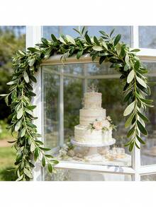 1 pieza - Enredadera de hojas de olivo artificial - Flor artificial verde realista - Para patio/jardín/piscina/exterior/arco/fiesta/boda/cumpleaños/banquete/té/evento nocturno - Adecuado para primavera - Ver 4