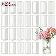Tomnk 12/24/36 Pcs Clear Ribbed Glass Cylinder Vases & Hurricane Candle Holders - 2 In 1 Tall Glass Vases For Mother's Day, Centerpieces Wedding Party Table Decor, Bulk Flower Bud Vases For Floral Arrangements Shelf Display - 羅紋 - 查看 2