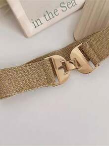 1 chiếc thắt lưng nữ cổ điển, thời trang, đa năng, khóa hình học trơn, dệt co giãn, phù hợp cho mặc hàng ngày. - Nhiều màu - Xem 5