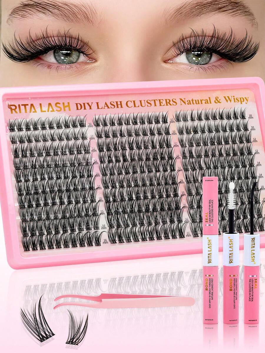 RITALASH 300片装睫毛簇套装,纤细自然的DIY睫毛嫁接套装,10-16mm簇状睫毛嫁接套装,300片D卷单根睫毛簇 - 黑色 - 查看 1