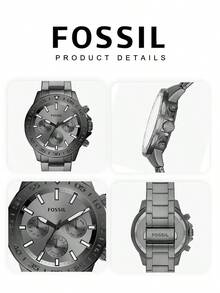 Fossil Đồng hồ đeo tay nam bằng thép không gỉ, thiết kế ba mặt số đa chức năng hiển thị ngày và thứ, máy quartz, phù hợp cho cả công sở và thường ngày. - màu đen - Xem 6